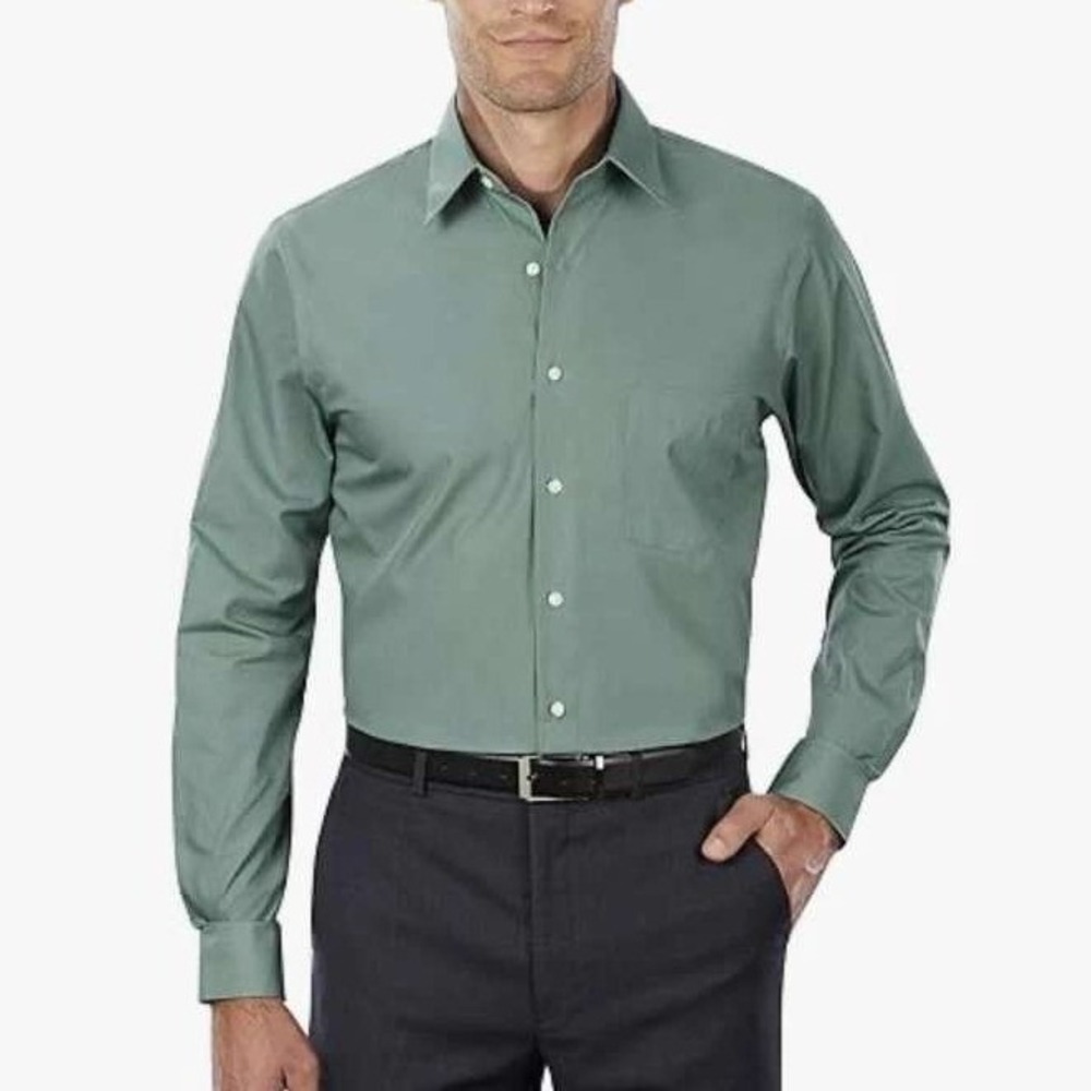 NWT Van Heusen Dress Shirt Men's 16 32/33 Green Poly Cotton Wrinkle Free Regular